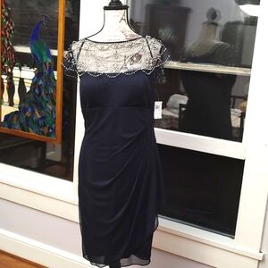 DJ-Jaz Beaded Rhinestone Deep Blue Evening Dress/ Cocktail Dress SZ: 14 NWT